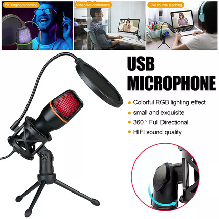 USB Microphone RGB condensador for Podcast Recording Studio Streaming Laptop PC