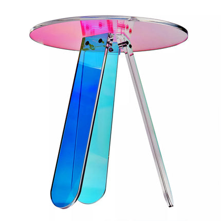 Round Iridescent Side Table Clear Rainbow Acrylic End Tabl Living Room