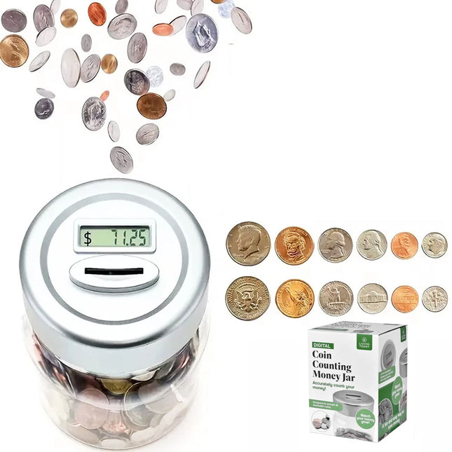 Coin Money Counting Jar Digital LCD Display OZ Coins Piggy Bank Box Gift