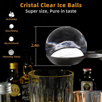 Crystal Whiskey Ice Sphere Mould 4 Clear Ice Balls Maker 6cm Food-Grade Silicone