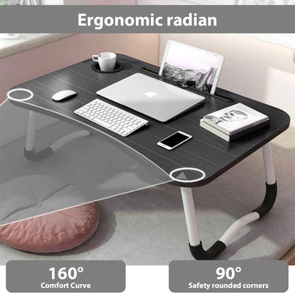 Laptop Bed Table Foldable Lap Standing Desk with Cup Slot for Indoor/Picnic Tray Wood