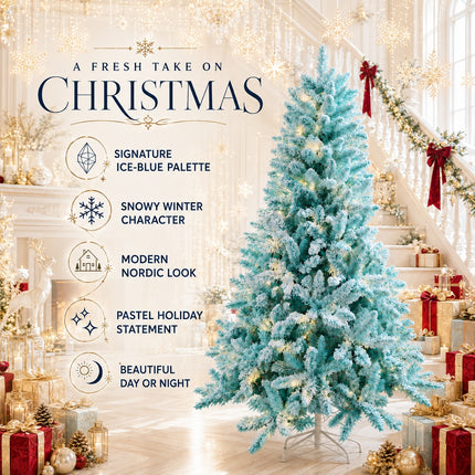 180cm Ice Blue Artificial Christmas Tree 240 LEDs Lighted Spruce Indoor Modern Decor PET