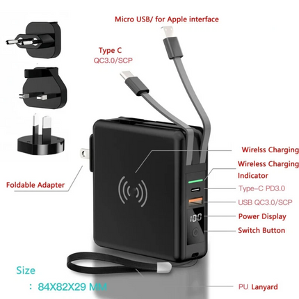 Wireless Power Bank 10000mah Travel Adapter Charger with AU UK EU US Plugs PD20W