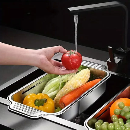 304Stainless Steel Adjustable Sink Drain Basket Retractable Kitchen Storage Rack