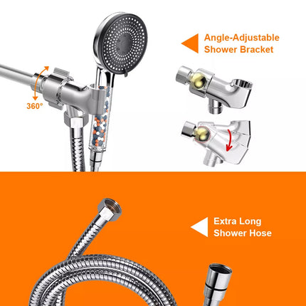 5 IN 1 Filtered Shower Head High Pressure 5 Modes Hard Water Mineral Bead