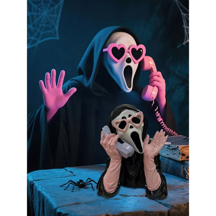 Ghoulish Resin Light Up Halloween Pink/Black Scream Ghost Face Statue Decor