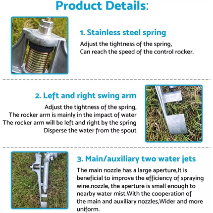 1.5" Irrigation Spray Tool Sprinkler Large 360° Adjustable Impact Water