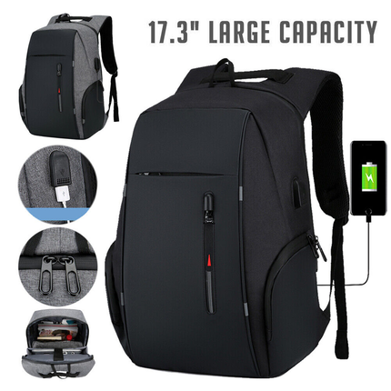 Anti-theft Laptop Backpack USB Charging Waterproof Travel Shoulder School Bags Black