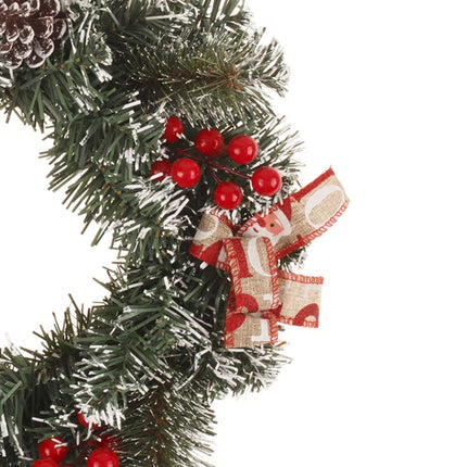 30cm Snow Flocked Christmas Wreath w Red Berries Pine Cones Santa Bowknot Décor