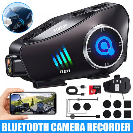 1080P HD Bluetooth Motorcycle Camera Recorder Motorbike Helmet Headset Intercom