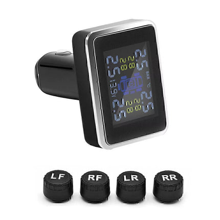Wireless Car TPMS Tire Tyre Pressure Monitor System + 4 Sensor Cigarette Light