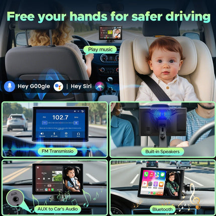 7"Touch Screen Car Camera for Backseat Portable Car Stereo Wireless CarPlay