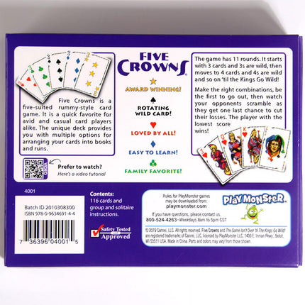 2Pcs Five Crowns Card Game 5 Suite Classic Original Family Party Rummy Style Play Style A