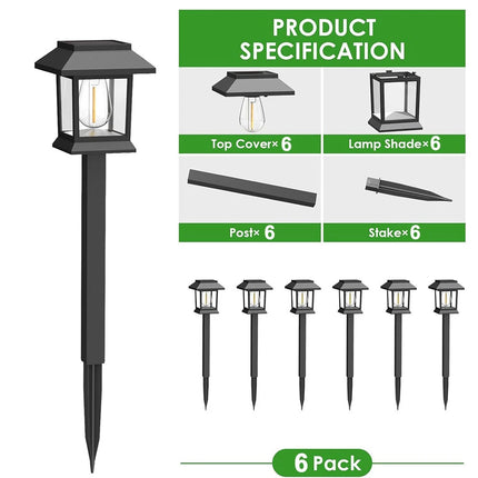 6PCS Garden Lights Lamp Post LED Solar Powered Walkway Outdoor Lantern Patio Pathway