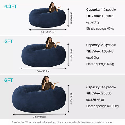 180x90cm Extra Large Bean Bag Chair Cover Couch Sofa Cover Indoor Lazy Lounger, No Filler Navy XL