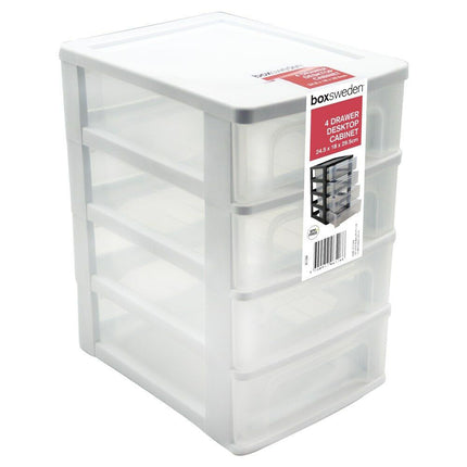 4-Tier Drawer Desktop Cabinet Plastic Home Office Organiser Small Storage Box White