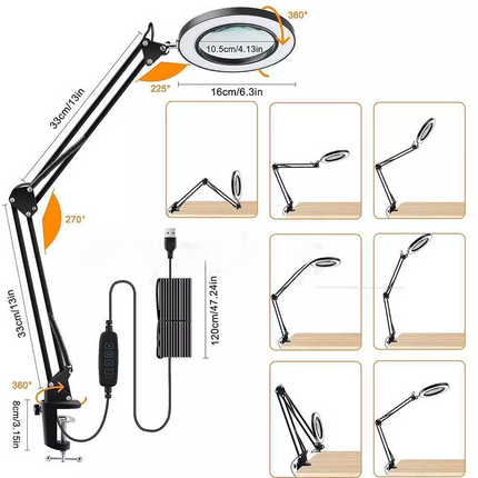 10X Magnifying Glass with 72 LED Light Magnifier Crafts Reading Desk Stand Lamp