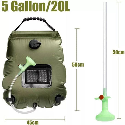 Solar Shower Bag 20L Portable Water Bag Outdoor Camping Solar Heated 5 Gallon (Green)