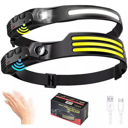 5Pcs 3COB Waterproof LED Motion Sensor Head Torch Headlight USB Rechargeable Headlamp