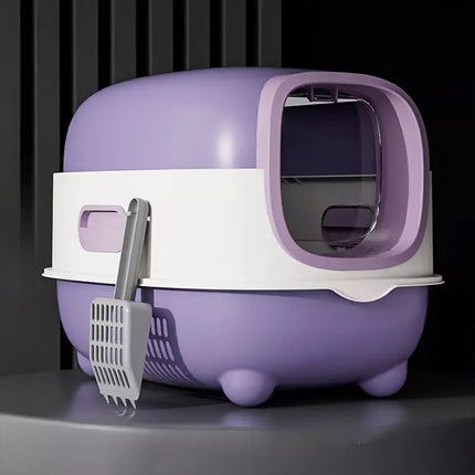 Large Fully Enclosed Cat Litter Box Lift Lid Odour Control Easy Clean Kitty Purple