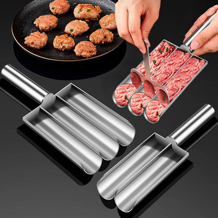 Kitchen Triple Meatball Maker, 304 Stainless Steel Meat Baller Maker Mold Spoon