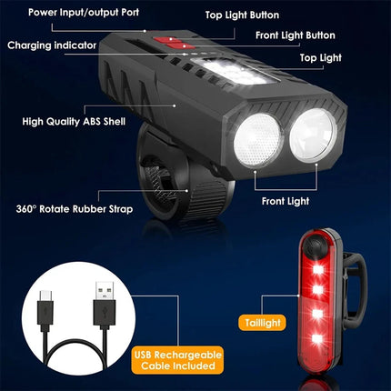 Waterproof Bicycle Bike Lights Front Rear Tail Light Lamp USB Rechargeable IPX4