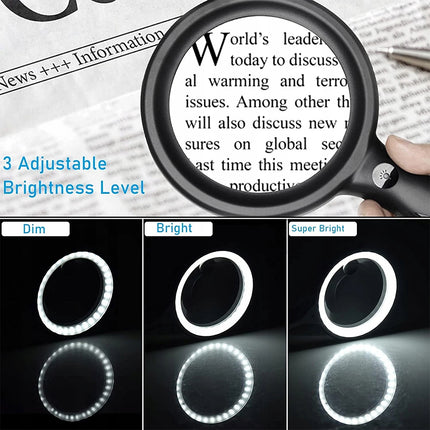Handheld 5X/10X Magnifier Reading Magnifying Glass Jewelry Loupe With Light USB