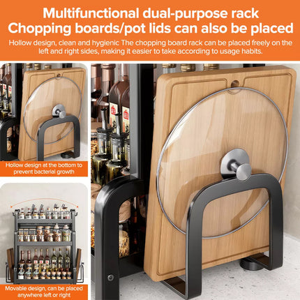 3 Tiers Kitchen Organiser Spice Rack Jar Shelves Storage Seasoning Stand Shelf Black