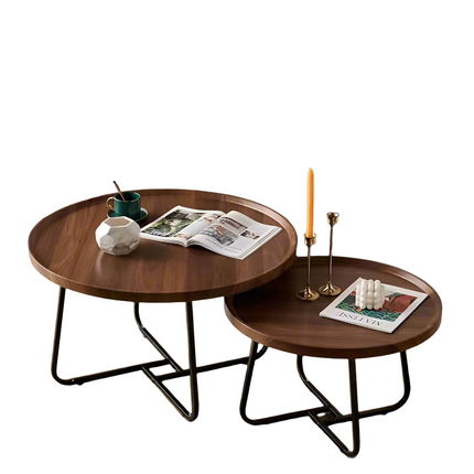 Rustic Round Nesting Side Table Set | Antique Wood Finish