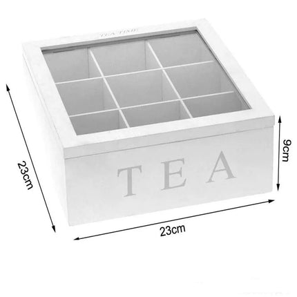 Wooden Tea Box 9-Compartment Tea Bag Chest Box Storage Organizer With Glass Lid