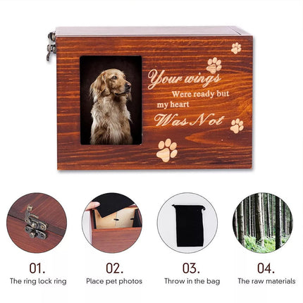 Wooden Pet Memorial Urn For Ashes With Photo Frame Dog Memory Box