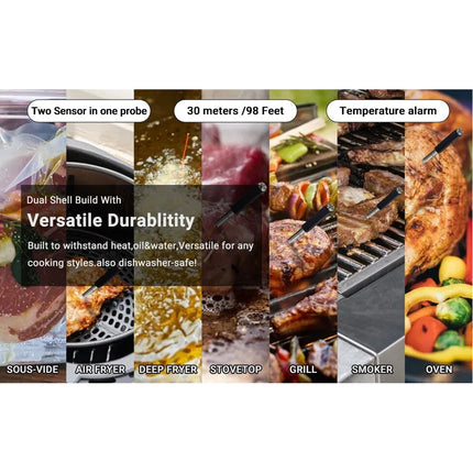 Wireless Meat Thermometer 2-IN-1 Bluetooth 98ft Free APP Grill BBQ Cooking Set