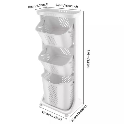 Laundry Basket Clothes Washing Storage Hamper Bin Wheeled Removable 3 Tier Shelf