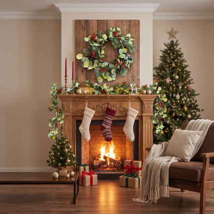 180cm Christmas Eucalyptus & Berry Garland with Pine Needles Festive Greenery Decor