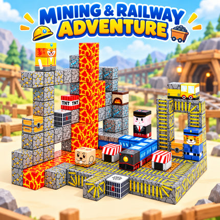 84 Pcs Magnetic Building Blocks Mining Railway Construction Toy Christmas Gift