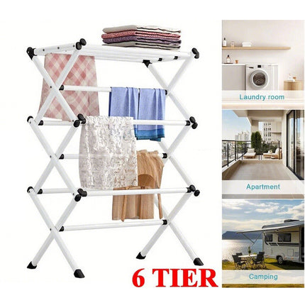 3 Tiers Foldable Garment Hanger Clothes Airer Drying Rack Laundry Support Horse