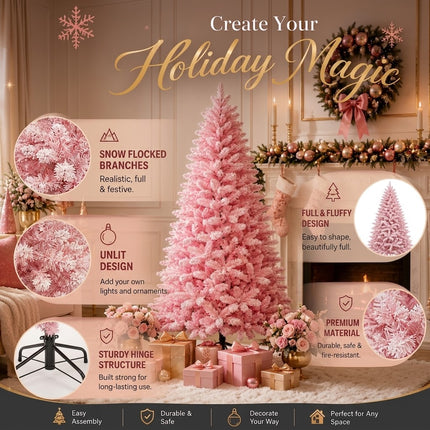 150cm Pink Christmas Tree Snow Flocked Warm White LED Light Xmas Decor
