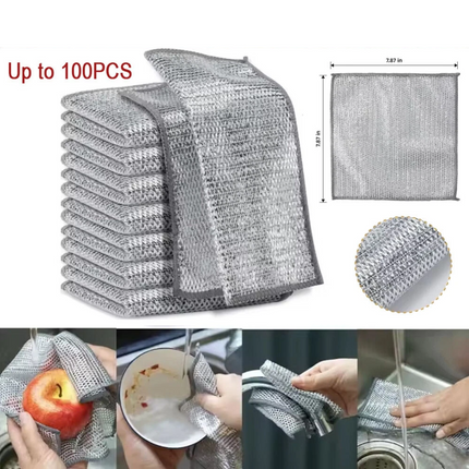 100pcs Multipurpose Wire Miracle Cleaning Cloths Mesh Microfiber for Kitchen Dishes