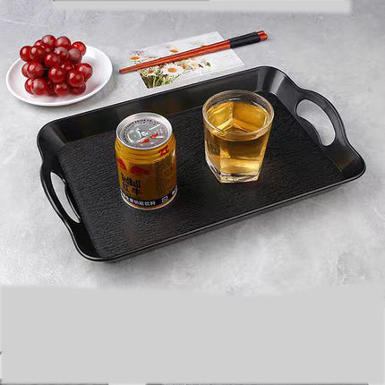 Black Acrylic Serving Tray Canteen Cafe Fast Food TV Dinner Kitchen Breakfast Carry Handle 42x29cm