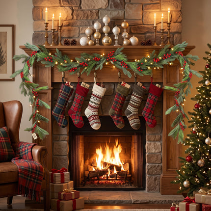 1.8M Christmas Pine & Red Berry Garland Artificial Festive Greenery Decor