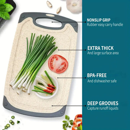 3PCS Cutting Board Set Chopping Serving Boards Kitchen Durable Eco Natural Wheat