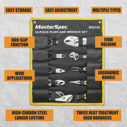10Pcs Hand Tool Set Pliers Set w/ Storage Pouch for Home Maintenance