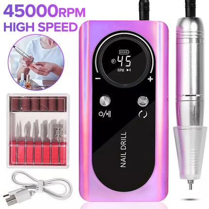 45000RPM Rechargeable Portable Nail Drill File Machine Manicure Pedicure Art