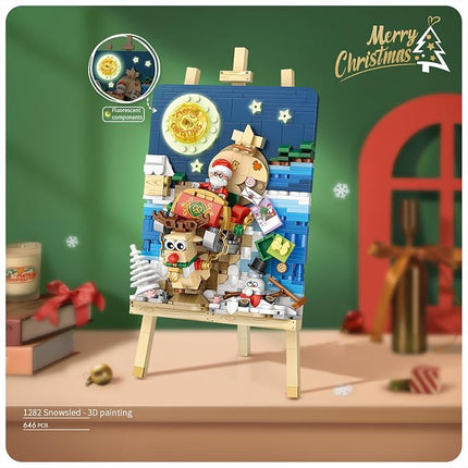 LOZ Christmas Santa Sleigh Painting Frame Mini Bricks Building Blocks Toy Gift