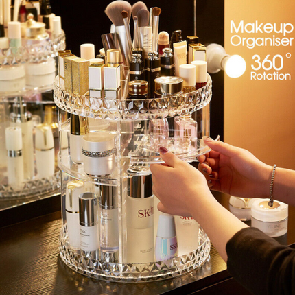 Acrylic Makeup Organiser 360° 3 Layer Rotating Clear Cosmetics Holder Storage