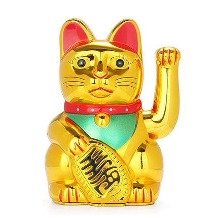 Chinese Lucky Fortune Money Waving Gold Maneki-Neko Cat Figure Feng Shui Decor 13.8*12.8*20.5cm