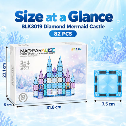 82 Pcs Diamond Magnetic Tiles Mermaid Castle 3D Building Set Christmas Gift