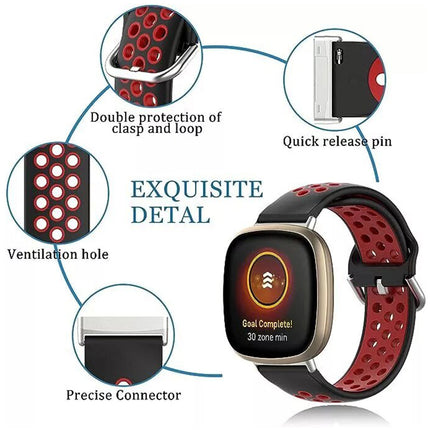Black & Red For Fitbit Versa 4 3 Sense 2 Watch Strap Replacement Silicone Wrist Band Bands
