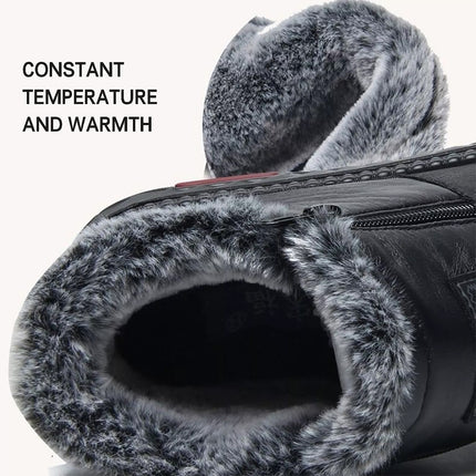 Women Waterproof Leather Warm Fleece Snow Ankle Boots Winter Non-slip Flat Shoes