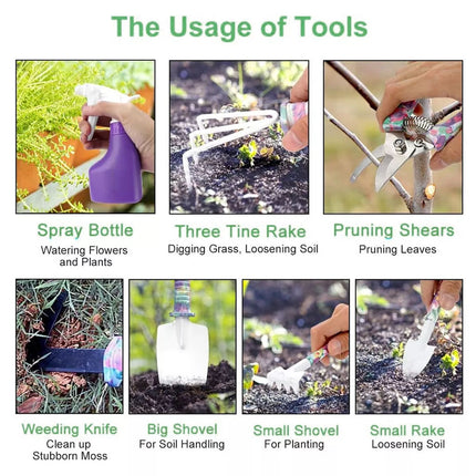 10PC Garden Tool Kit Shovel Rake Planting Tools Set with Purple Handles Gift